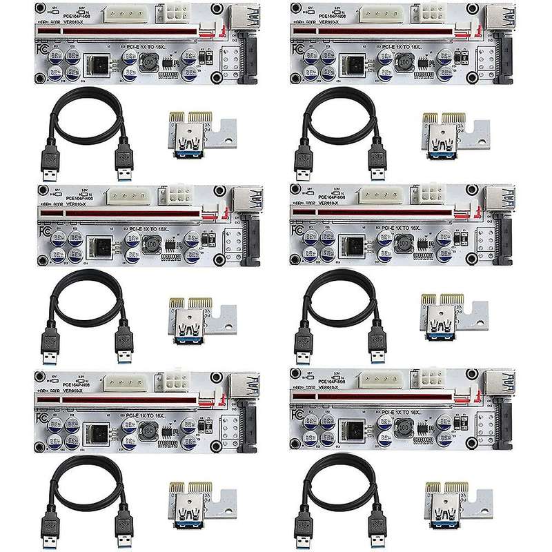 6pack Mining Riser Card, 6pin / 4pin / Sata, for Bitcoin, Eth Mining