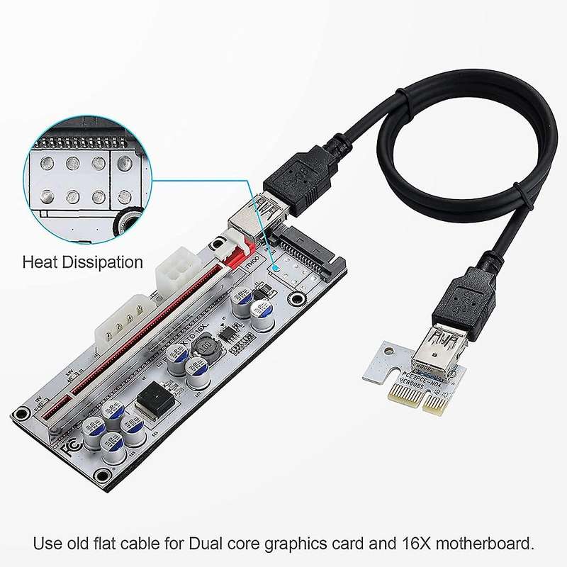 6pack Mining Riser Card, 6pin / 4pin / Sata, for Bitcoin, Eth Mining