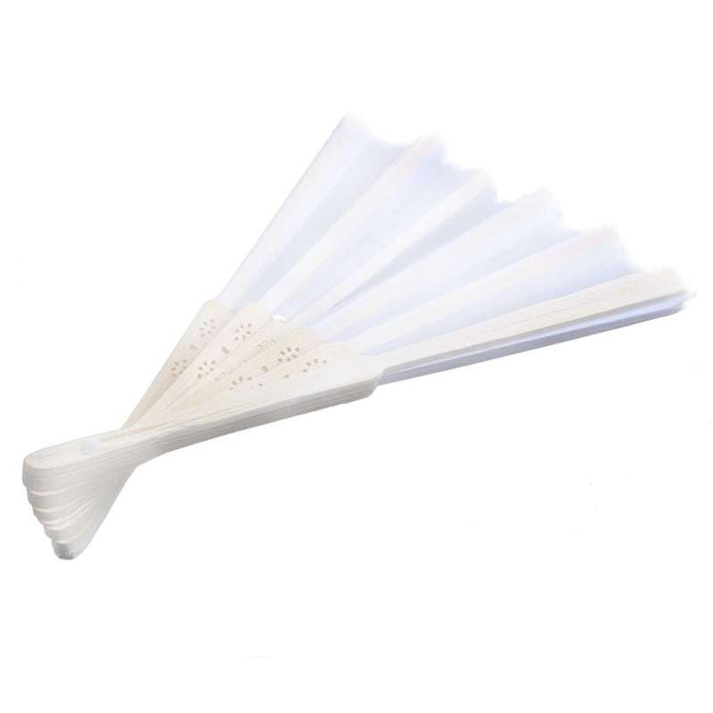 24 Pcs/lot White Folding Elegant Silk Hand Fan with Gift Bag 21cm