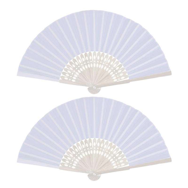 24 Pcs/lot White Folding Elegant Silk Hand Fan with Gift Bag 21cm