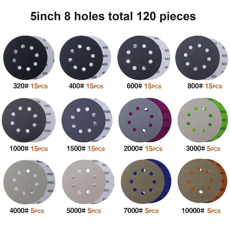 5inch Sandpaper 320 400 600 800 1000 1500 2000 3000 4000 with Pad