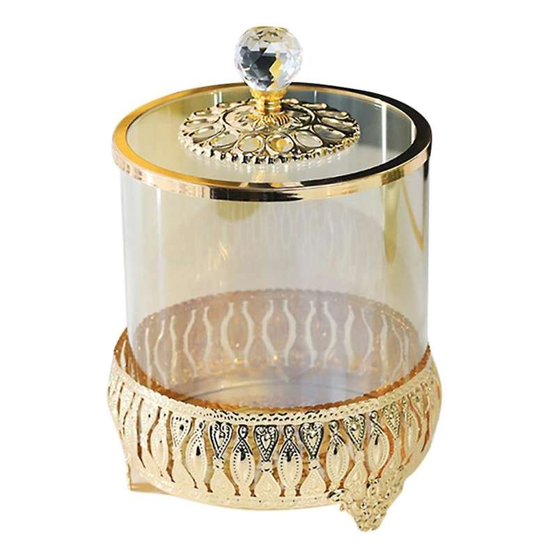 Transparent Glass with Cover Storage Tank Metal Glass Candy Jar A