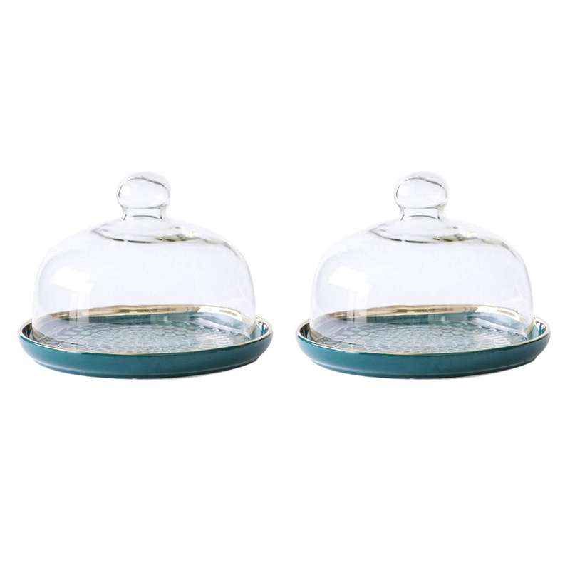 2x Cake Stand Cake Plate Server with Dome Dessert Cake Cover Butter