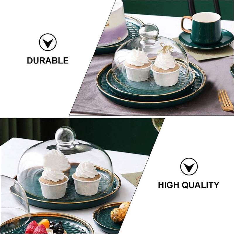2x Cake Stand Cake Plate Server with Dome Dessert Cake Cover Butter