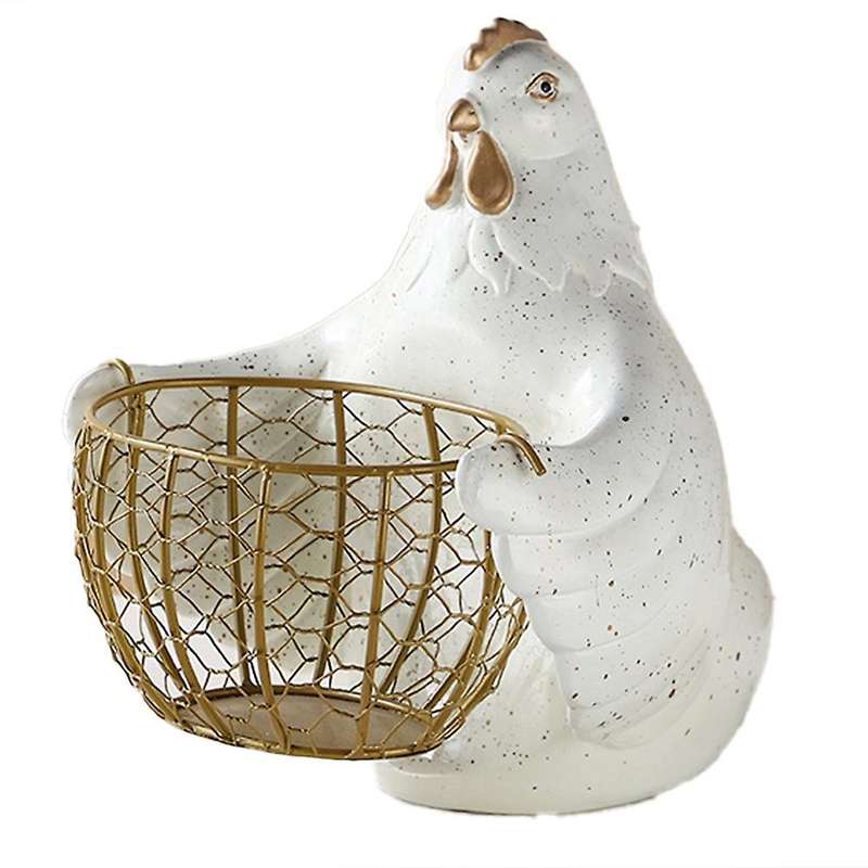 New Iron Eggs Storage Baskets Snack Fruit Basket Creative Hen-white