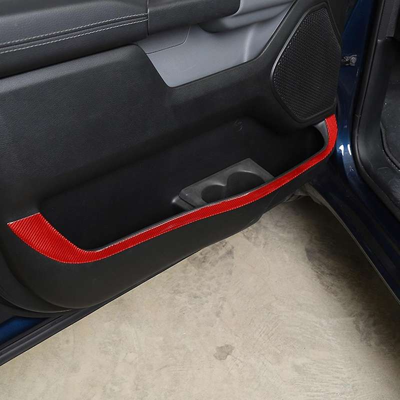 Door Anti-kick Protective Panel for Dodge Ram 1500, Red Carbon Fiber