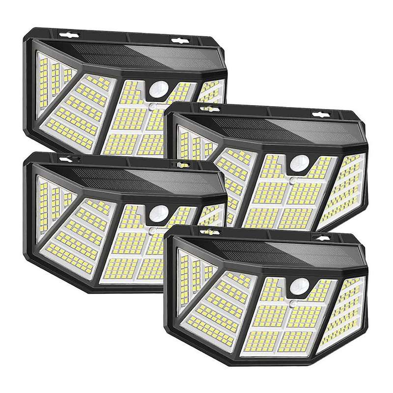 310 Led Solar Lights Outdoor 4 Packs, Solar Wall Light 270wide Angle