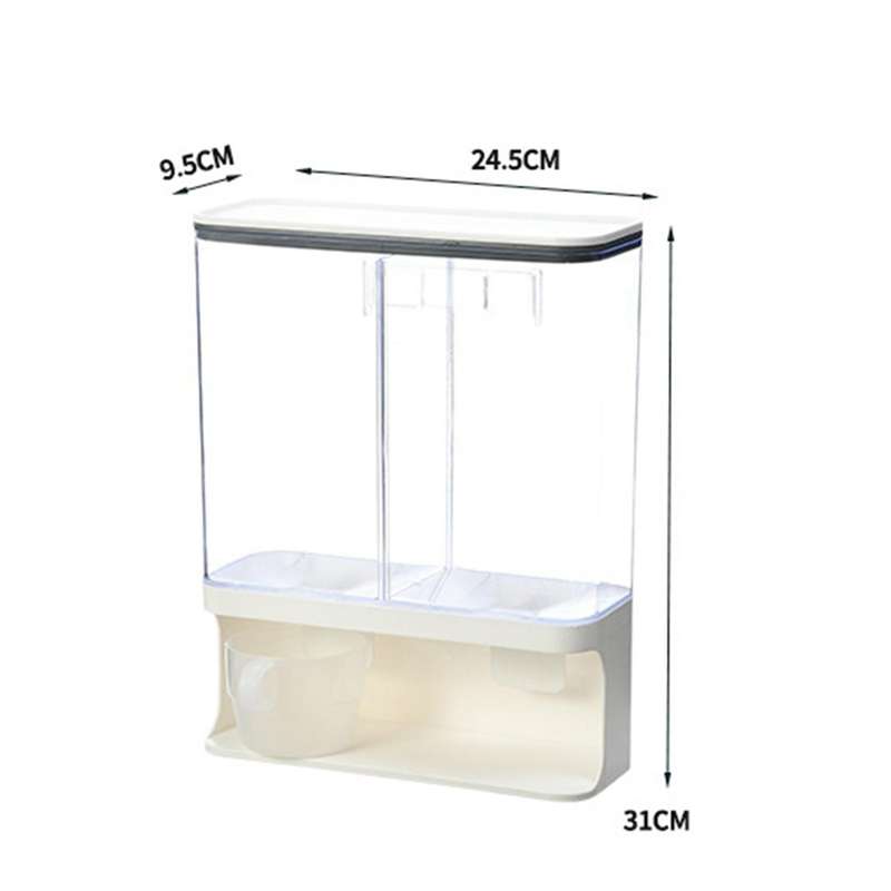 2 Grids Wall Mount Cereal Container 3l Capacity Sealed Storage Tank