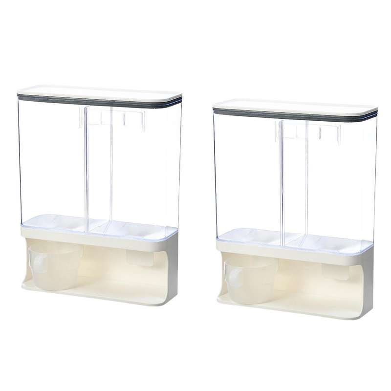 2 Grids Wall Mount Cereal Container 3l Capacity Sealed Storage Tank