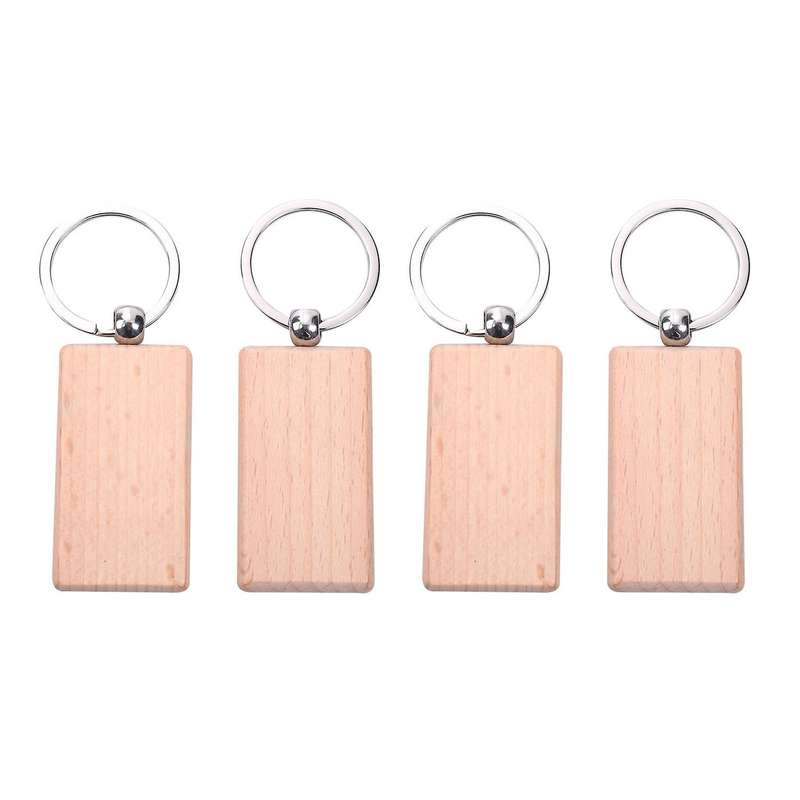 60pcs Blank Rectangle Wooden Key Chain Can Engrave Diy Gifts