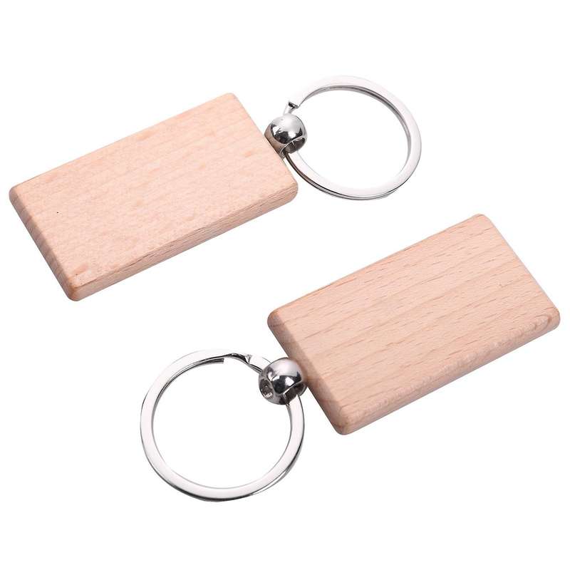 60pcs Blank Rectangle Wooden Key Chain Can Engrave Diy Gifts