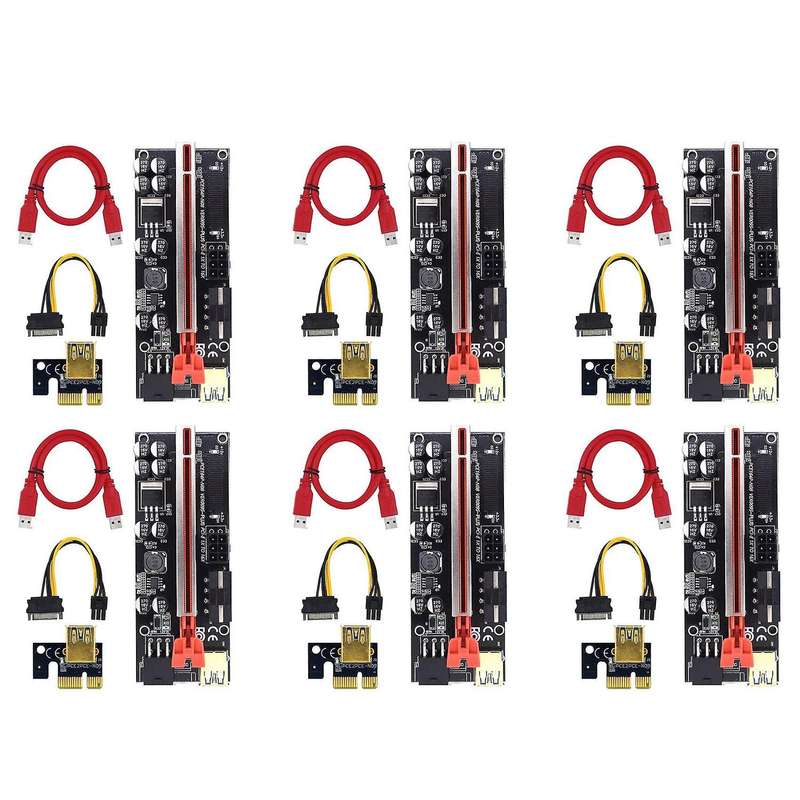 6pcs Pci-e 1x to 16x Adapter Card Adapter Board for Btc Miner Red