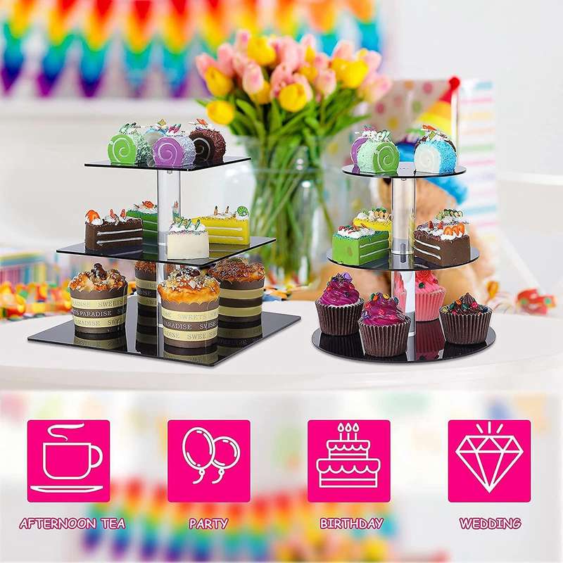 2 Pcs 3 Tiers Cupcake Stand Tiered Serving for Baby Shower and Xmas