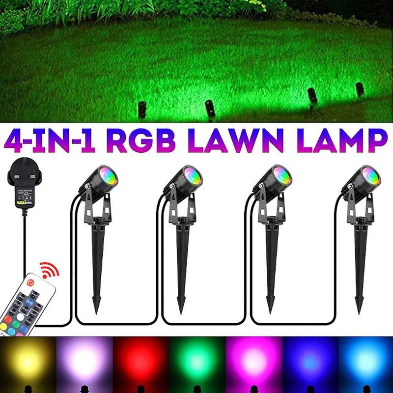 4 In 1 Led Rgb Garden Outdoor Spot Light Garden Lawn Lamp -uk Plug