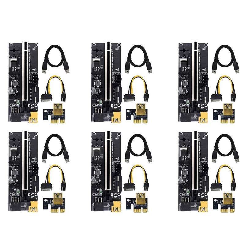 6pcs Pci-e 1x to 16x Adapter Card Adapter Board for Btc Miner Black