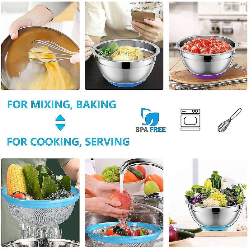 Mixing Bowls with Airtight Lids & Colander,6pc Nesting Bowls,non-slip