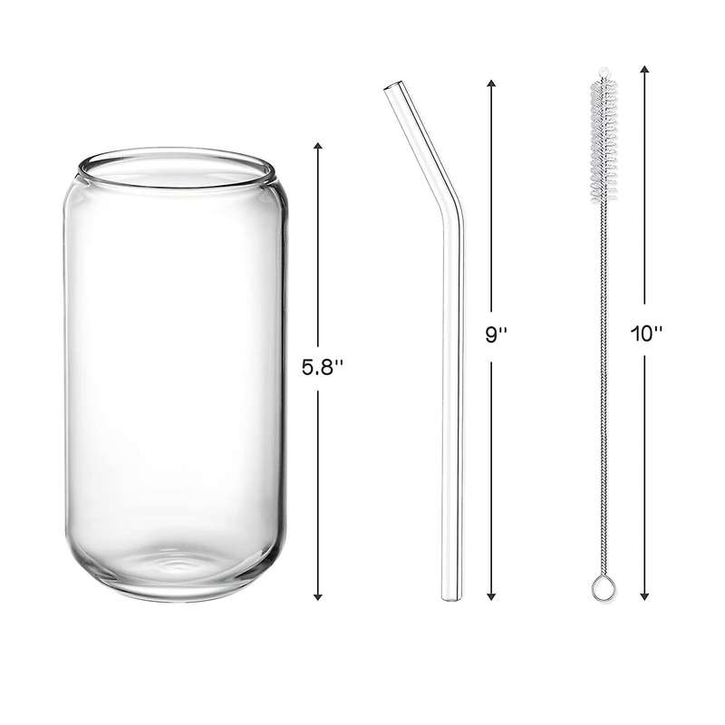 Drinking Glasses with Glass Straw -16oz Can Shaped Glass Cups
