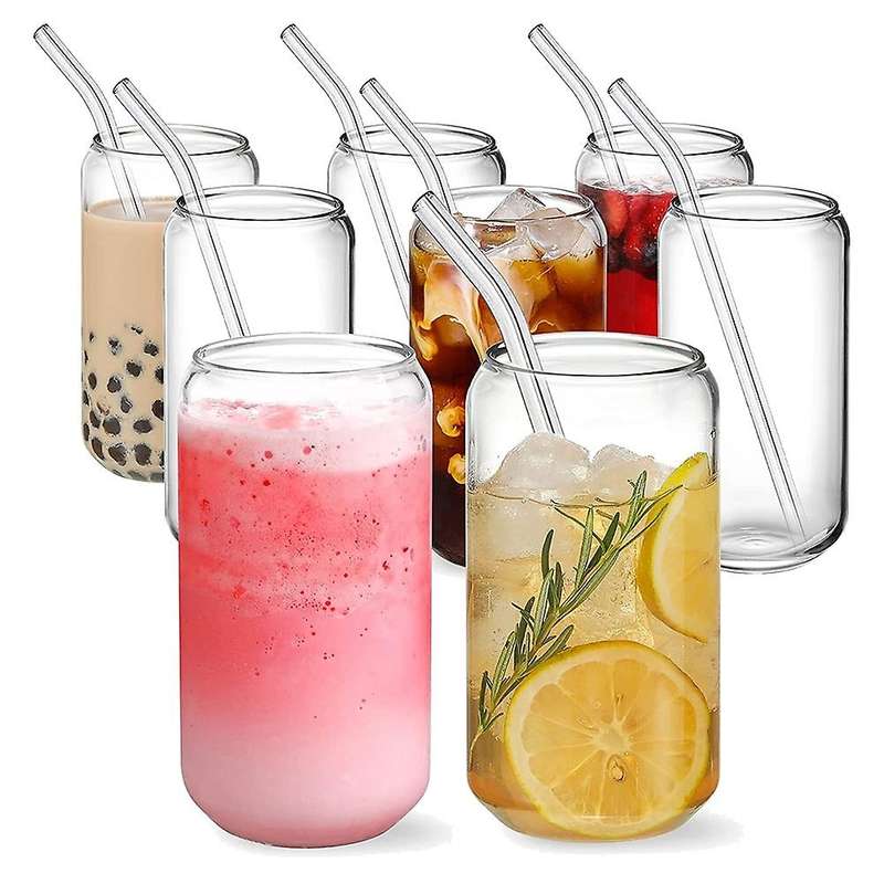 Drinking Glasses with Glass Straw -16oz Can Shaped Glass Cups