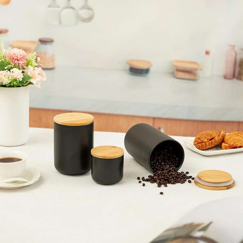3 Pcs Ceramic Storage Jars Ceramic with Wooden Lid Jar for Home