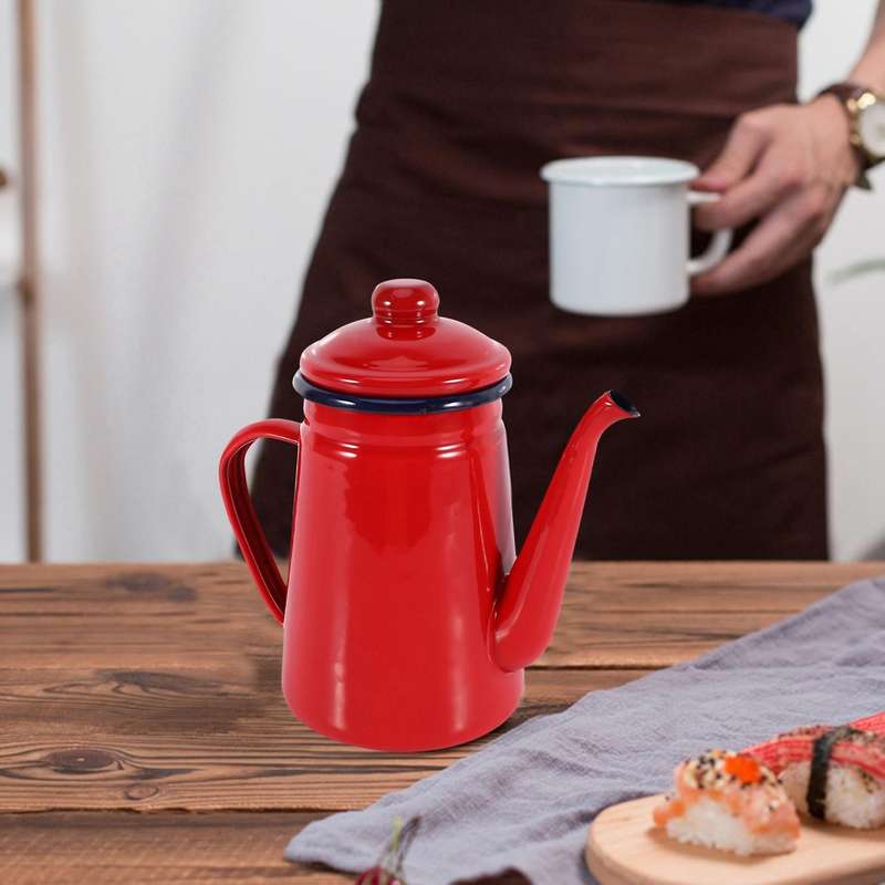 2x 1.1l Enamel Pot Hand Tea Kettle Induction Cooker Gas Stove Red