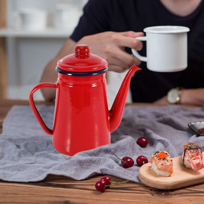 2x 1.1l Enamel Pot Hand Tea Kettle Induction Cooker Gas Stove Red