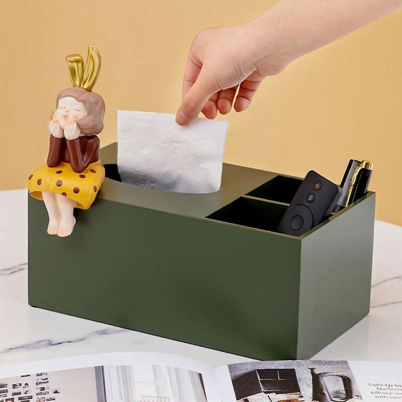 European Resin Rabbit Ears Girl Tissue Box Large Capacity B