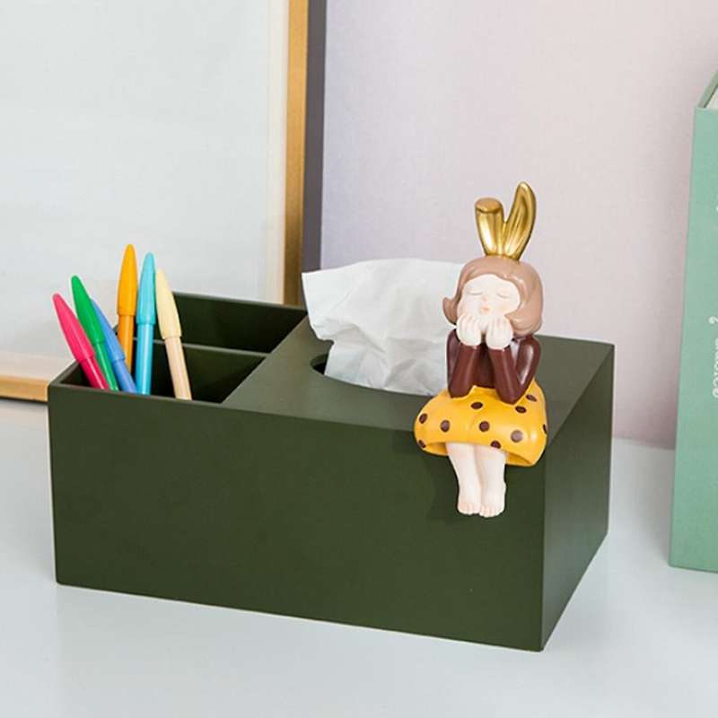 European Resin Rabbit Ears Girl Tissue Box Large Capacity B