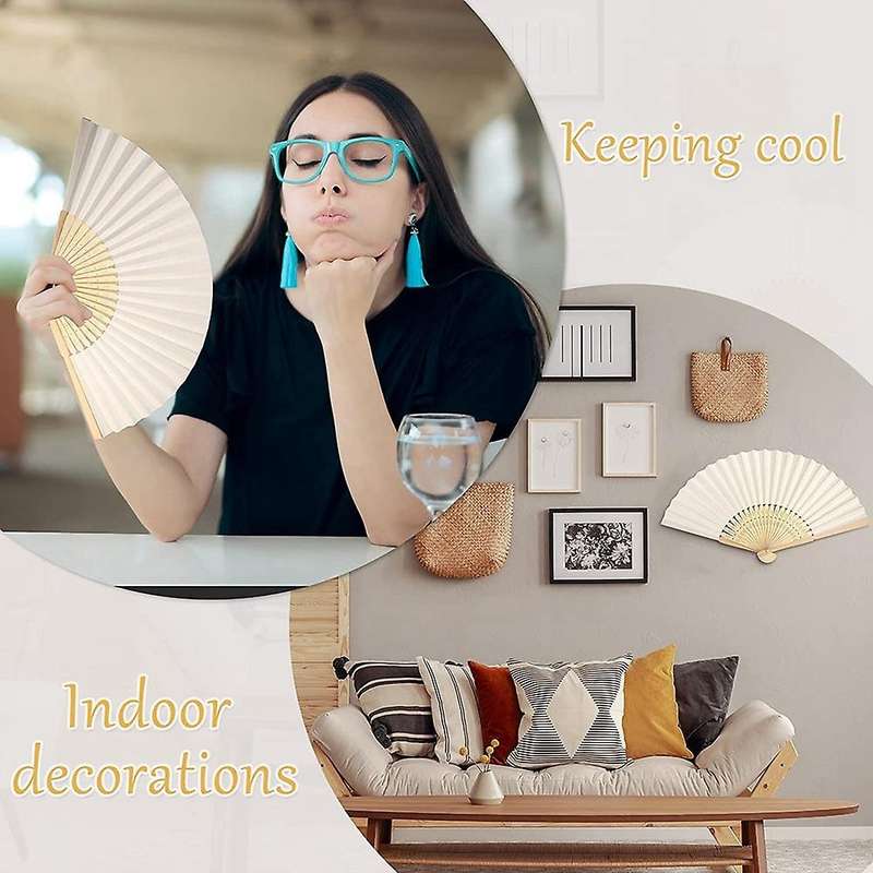 60 Pcs White Hand Fan Bamboo Folding Fan for Bridal Dancing Party