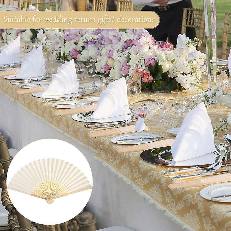 60 Pcs White Hand Fan Bamboo Folding Fan for Bridal Dancing Party