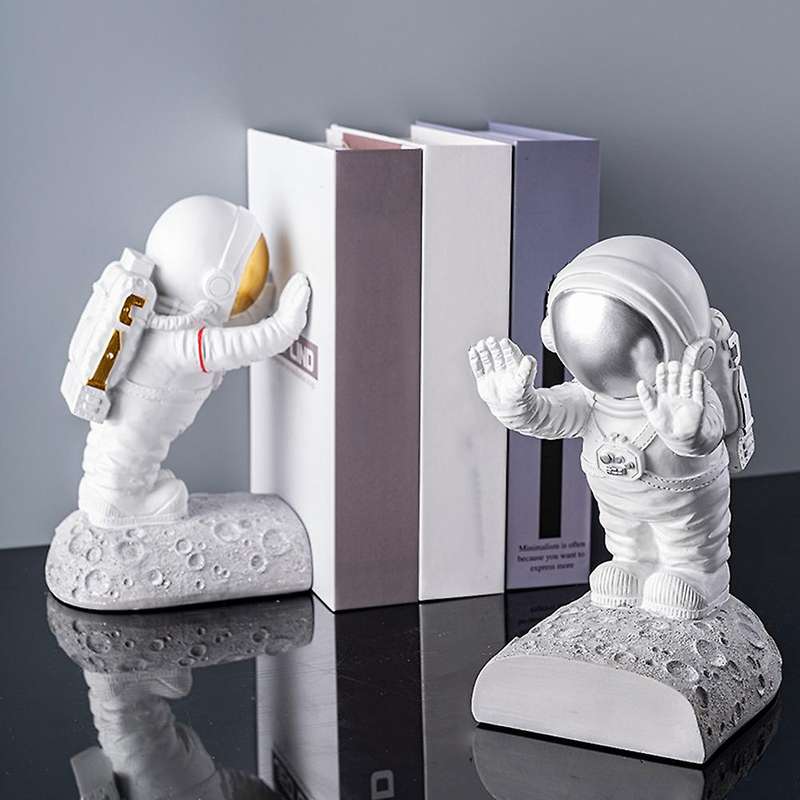2pcs Resin Astronaut Bookend Tabletop Book Decoration(gold)