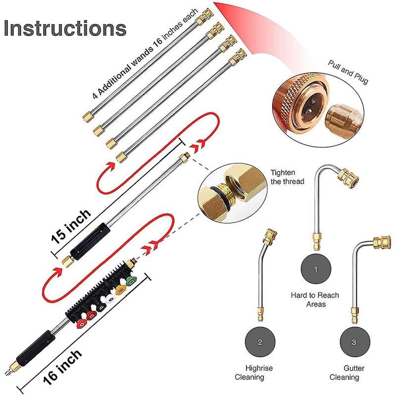 Pressure Washer Attachment Set -with 6 Spray Nozzle Tips-4000 Psi