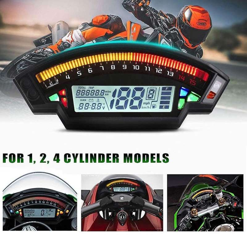 Motorcycle Universal Lcd Digital Speedometer 14000rpm 6 Gear 199km/h