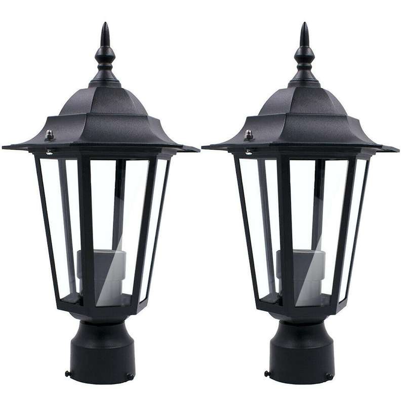 Post Pole Light Outdoor Garden Patio Driveway Yard Lantern Lamp Black