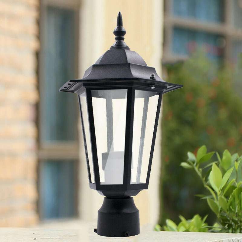 Post Pole Light Outdoor Garden Patio Driveway Yard Lantern Lamp Black