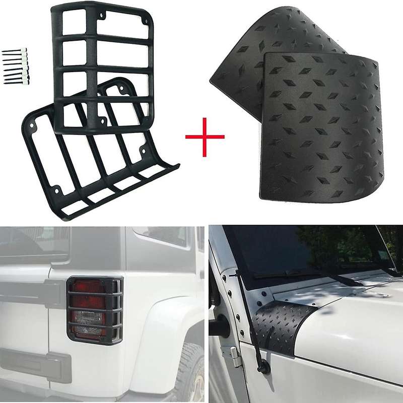 Cowl Body Armor Guard Cover + Rear Tail Light Guard Cover for Jeep