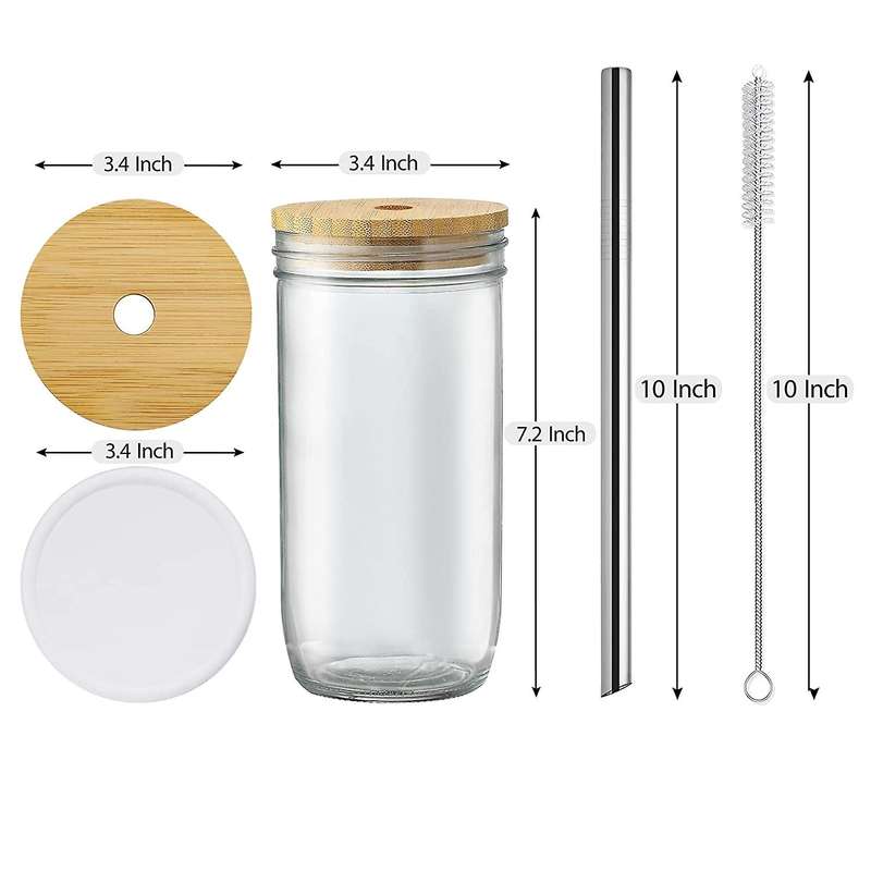 Glass Cups Set - 24oz Mason Jar Drinking Glasses W Bamboo Lids