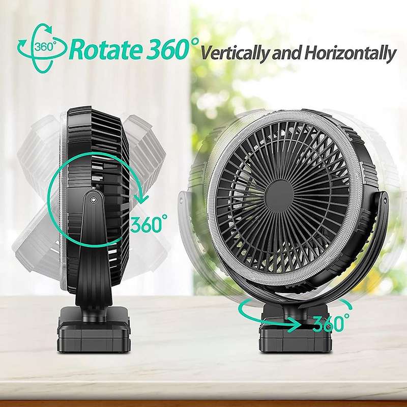10000mah 8 Inch Camping Fan with Led Lantern with Hook for Travel