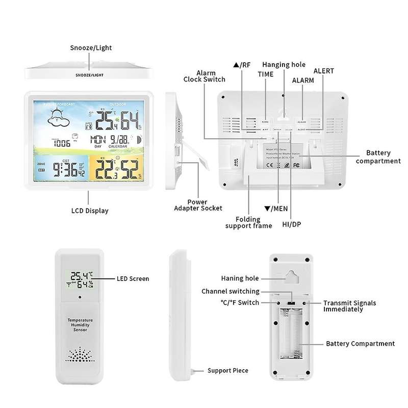Pt20b Weather Station Indoor Outdoor Digital Calendars (eu Plug)
