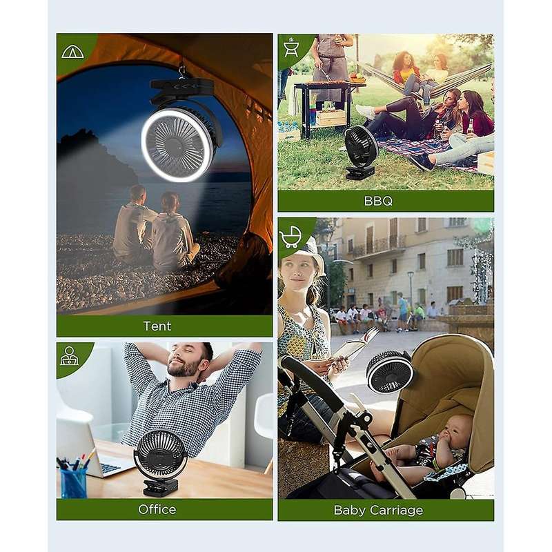 Desk Fan Camping Tent Fan Strong Wind with Led Lights for Outdoor