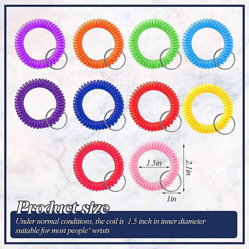 100 Pcs Colorful Spring Wrist Coil Keychain Wrist Wrist Band Key