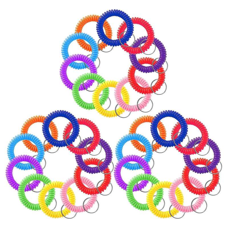 100 Pcs Colorful Spring Wrist Coil Keychain Wrist Wrist Band Key