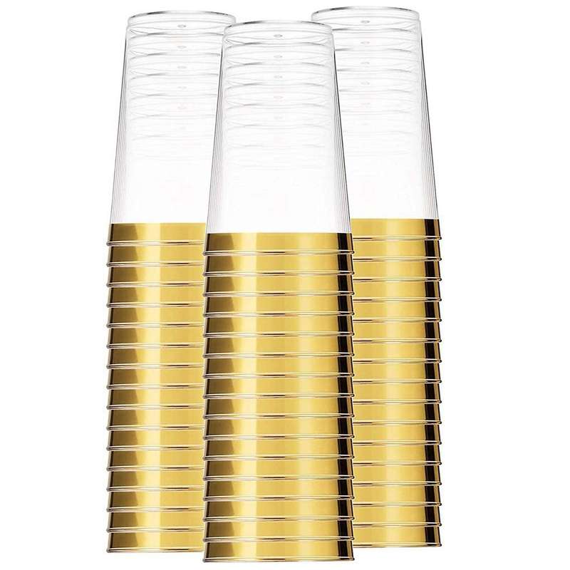 Gold Plastic Party Cups Disposable Wine Cups -gold Rim
