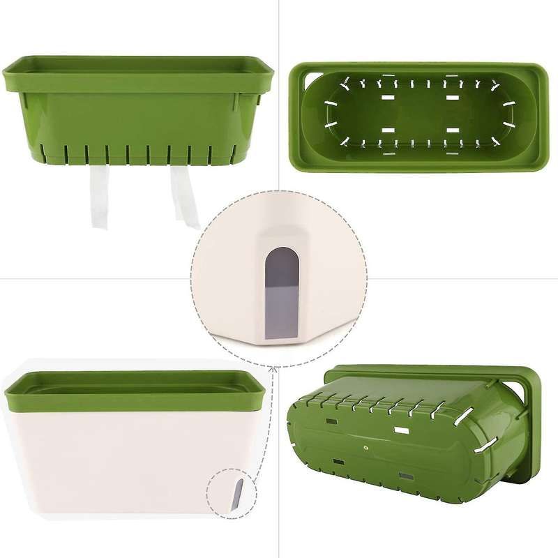 Self Watering Planter Pot Rectangle 10.5 Inch Set Of 6, Green
