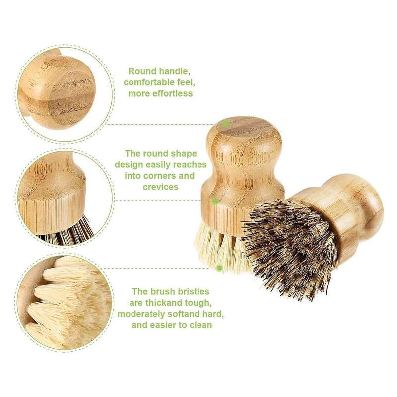 20 Pcs Bamboo Dish Brush,coconut Bristles Pot Brushes ,2 Colors