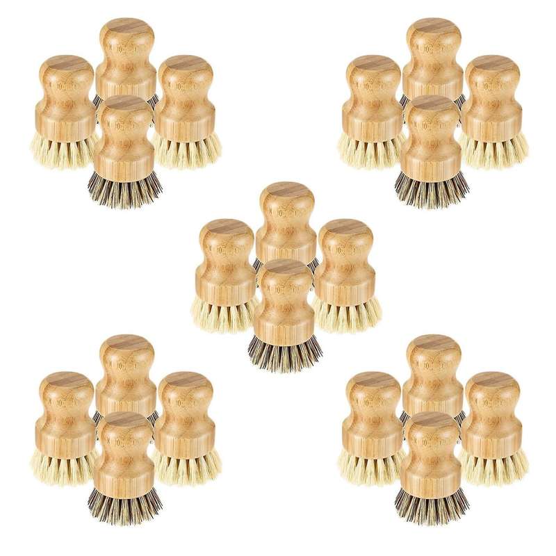20 Pcs Bamboo Dish Brush,coconut Bristles Pot Brushes ,2 Colors