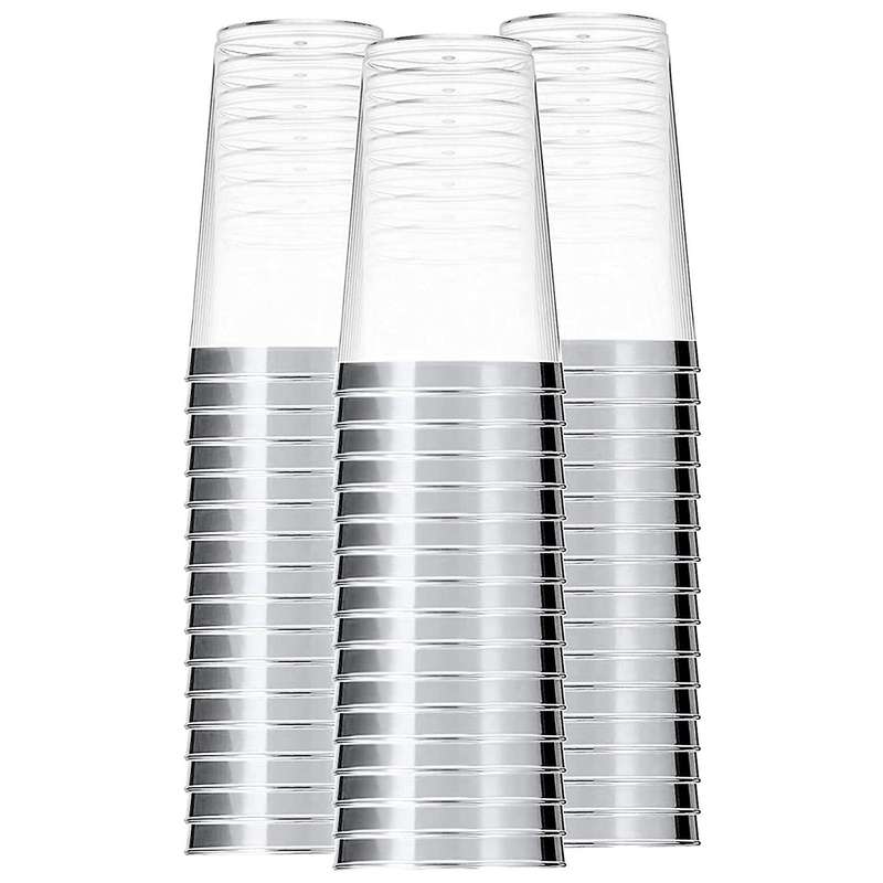 Gold Plastic Party Cups Disposable Wine Cups -silver Rim