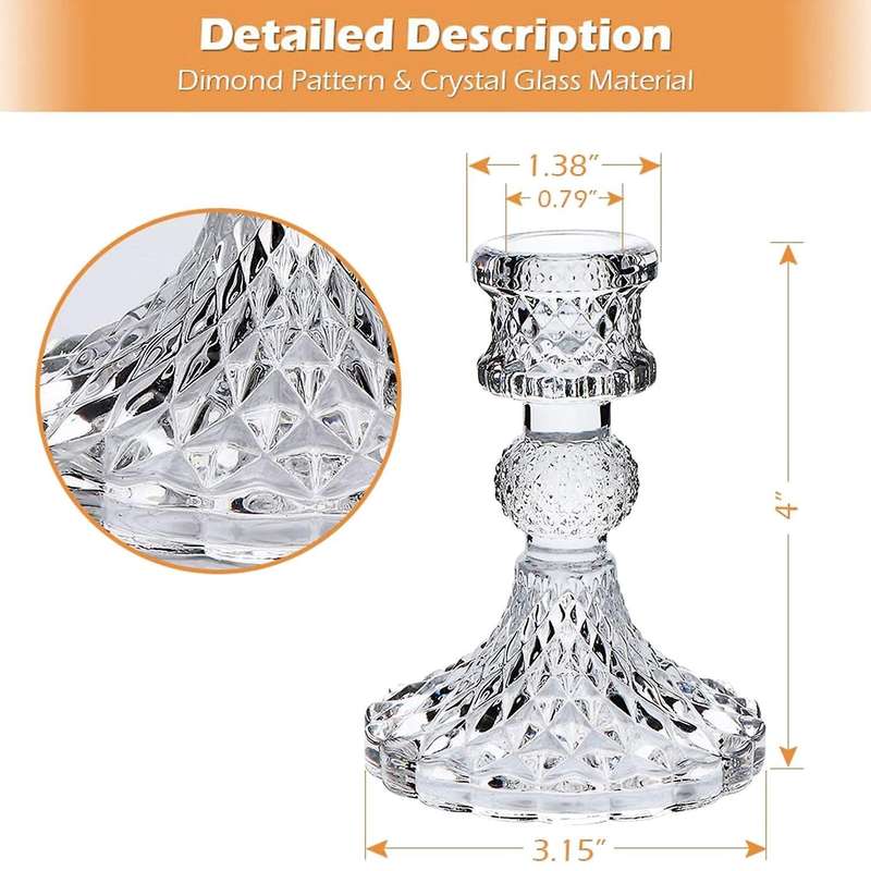 Candlestick Holders Set,4inch H Taper Candle Holders Bulk,12pcs,clear