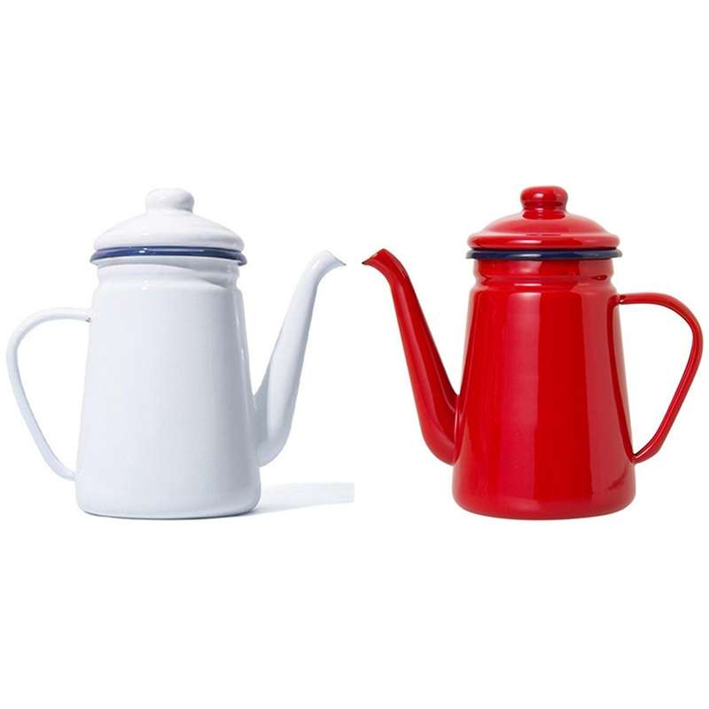2x 1.1l High-grade Enamel Coffee Pot Pour Over Milk Water Jug Red