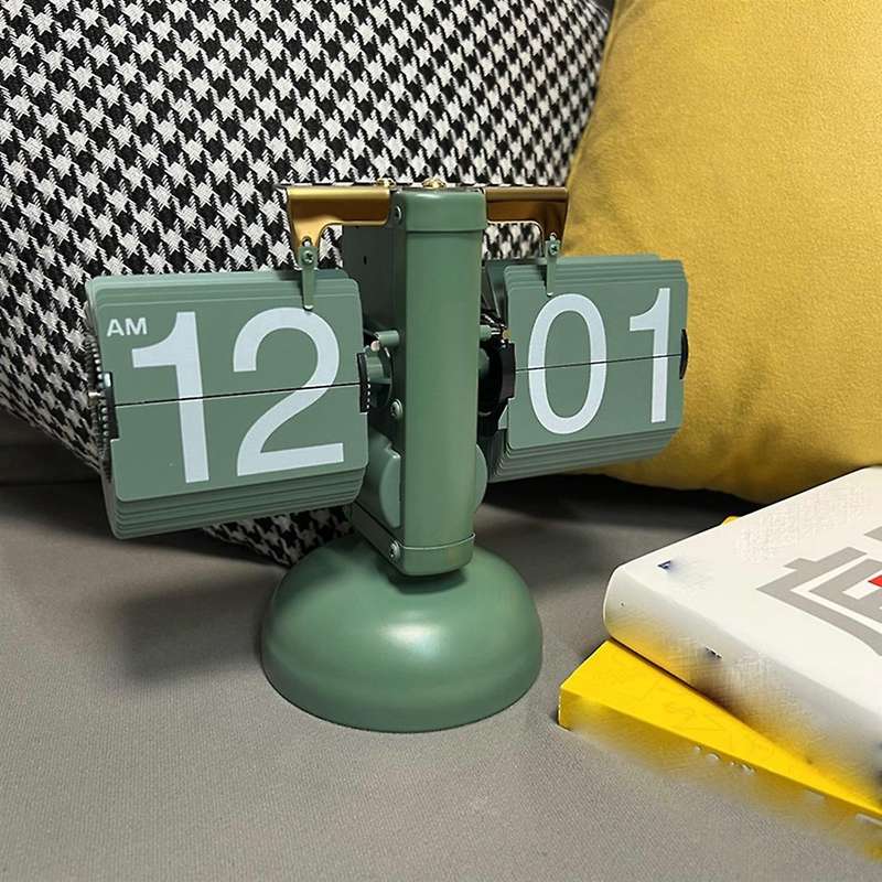 Flip Desk Clock - Home Office School Decoration, Green