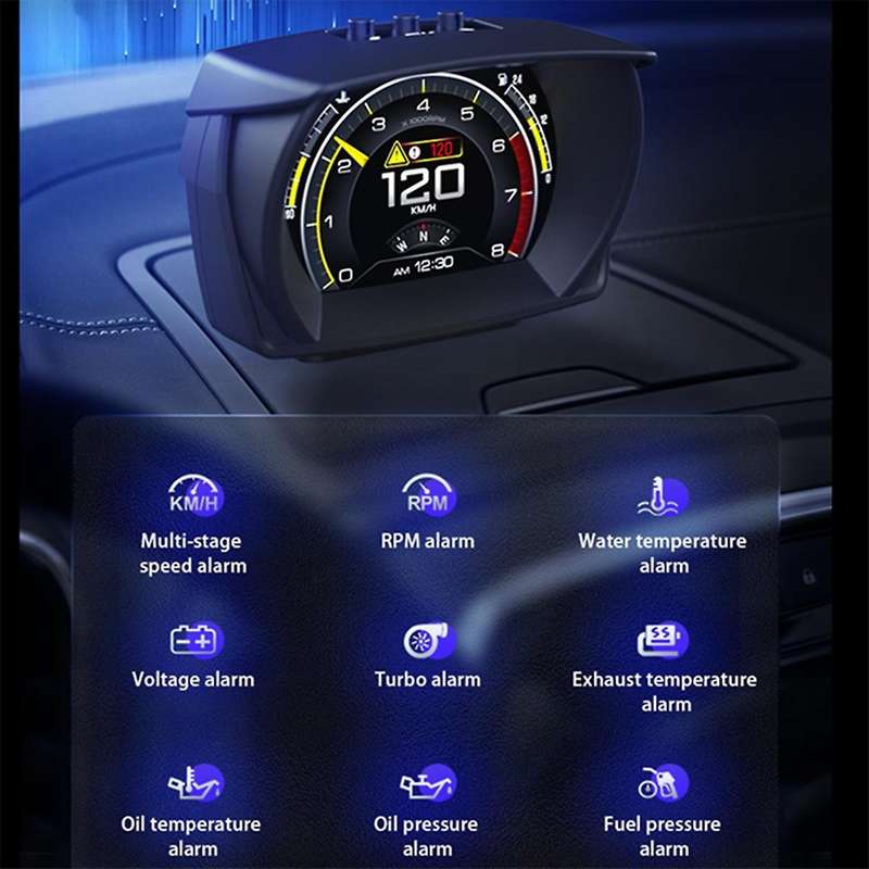Car HUD Gauge Digital Odometer OBD2+GPS+MEMS Smart Security Alarm Automotive Water Oil Temp RPM